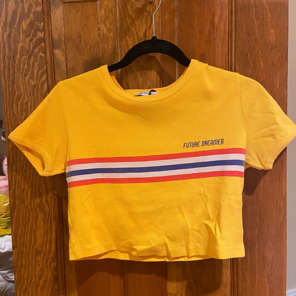 Zara yellow striped ribbed crop top